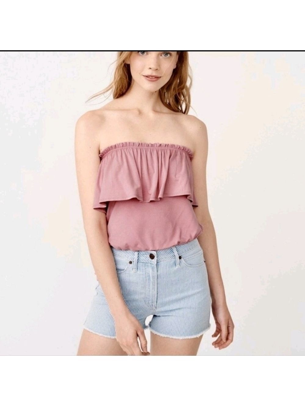 New ABERCROMBIE & FITCH Ruffle Stretch Crop Top Pink Womens Sz M Y2K Balletcore